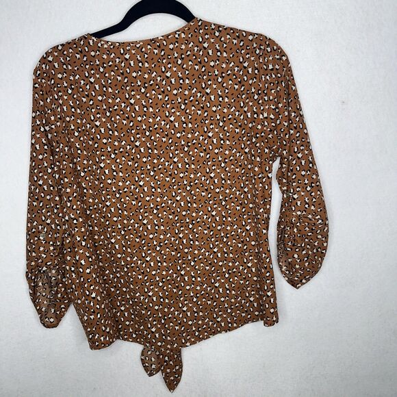 West Kei Orange Leopard Print 3/4 Sleeve Blouse Size Small - Picture 10 of 10